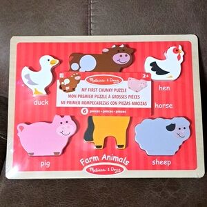 NWT Melissa & Doug Wooden Chunky Puzzle- Farm Animals